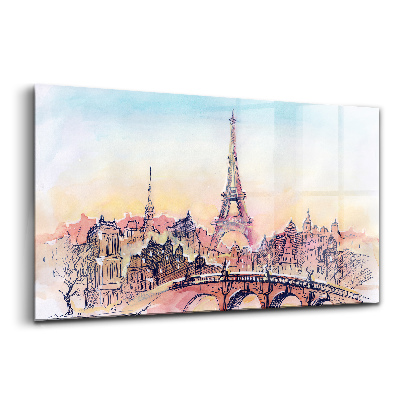 Foto obraz szkło hartowane Malowany widok na Paryż