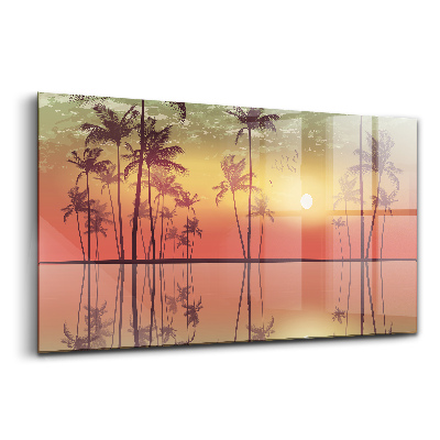 Foto-obraz szklany Tropikalne palmy o zachodzie słońca