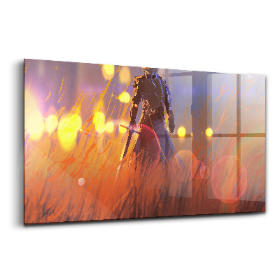 Foto-obraz szklany Rycerz stojący z mieczem