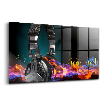 Obraz szklany Słuchawki i fale dźwiękowe