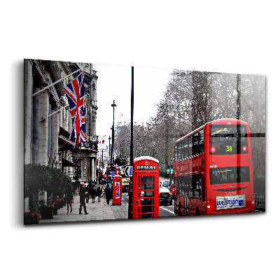 Obraz na szkle Autobus i budka telefoniczna