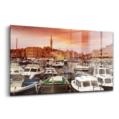 Obraz na szkle Molo z łódkami w Chorwacji