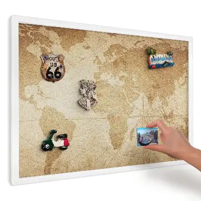 Ozdobna tablica magnetyczna stylowa mapa w kolorze beżowym