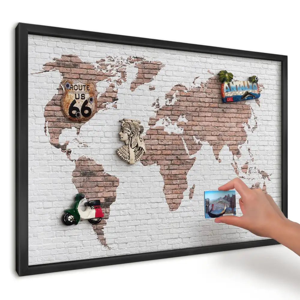 Tablica magnetyczna Mapa na ceglanej ścianie