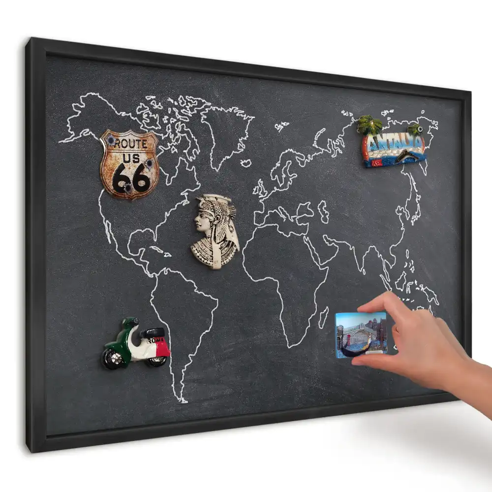 Magnetyczna tablica do kuchni Mapa świata na ciemnym tle
