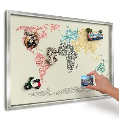 Magnetyczna tablica do kuchni Mapa świata z literami