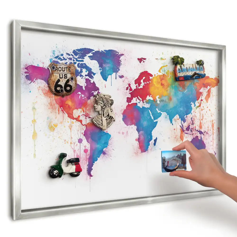 Tablica magnetyczna na magnesy z podróży Akwarelowa mapa świata
