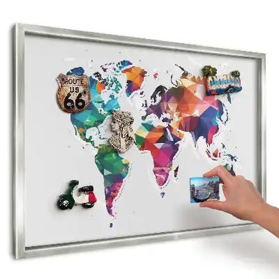 Tablica magnetyczna na magnesy z podróży Geometryczna mapa świata
