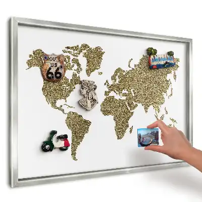 Tablica magnetyczna w srebrnej ramce Mapa z żółtych ziaren
