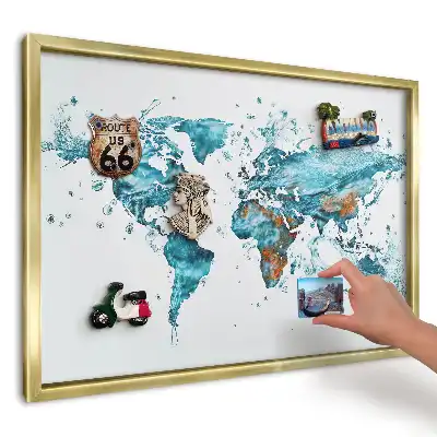 Magnetyczna tablica na ścianę przedstawiająca turkusową mapę świata