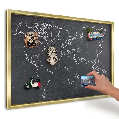 Magnetyczna tablica na magnesy Mapa świata na ciemnym tle