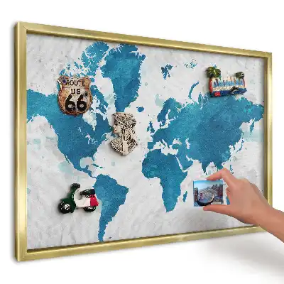 Magnetyczna tablica na ścianę Mapa akwarelowa na niebieskim tle