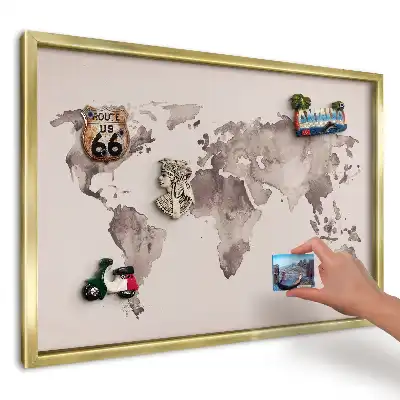 Magnetyczna tablica na ścianę z motywem brązowej mapy świata