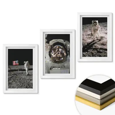 Zestaw 3 obrazów w ramie Lądowanie na Księżycu Historia Astronautów