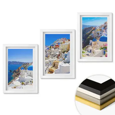 Zestaw 3 obrazów do salonu Malownicze widoki Santorini w słońcu