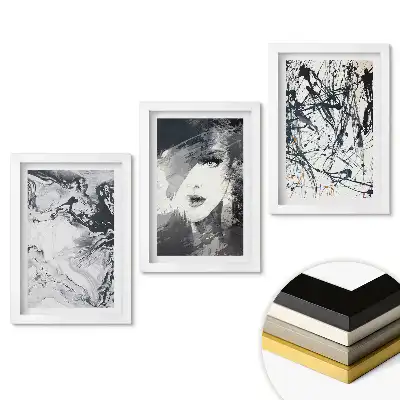 Zestaw obrazów do salonu z abstrakcyjną grafiką w monochromatycznych tonach