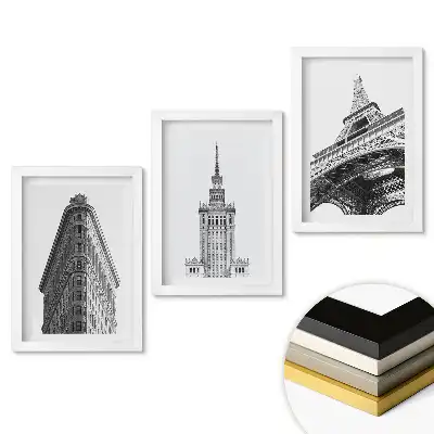 Zestaw 3 obrazów do salonu Ikony architektury w stylu monochromatycznym