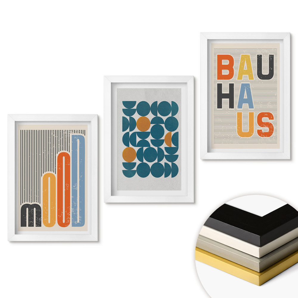 Zestaw obrazów do salonu Nowoczesne grafiki w stylu Bauhaus