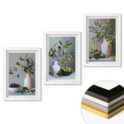 Zestaw 3 obrazów w ramie Oliwne inspiracje w stylu minimalistycznym