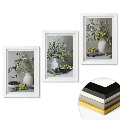 Zestaw 3 obrazów do salonu Oliwki w eleganckich naczyniach