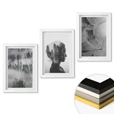 Zestaw 3 oprawionych obrazów Natura i refleksje w stylu minimalistycznym