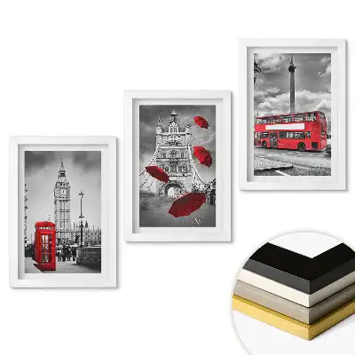 Zestaw 3 obrazów w ramie Londyńskie symbole w monochromatycznej scenerii