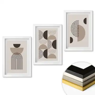 Zestaw 3 abstrakcyjnych obrazów do salonu w stylu minimalistycznym