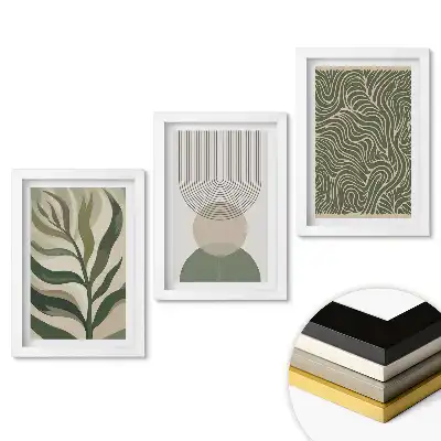Zestaw 3 obrazów do salonu Roślinne inspiracje w stylu minimalistycznym