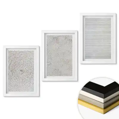 Zestaw obrazów do salonu z abstrakcyjnymi wzorami w monochromatycznych odcieniach