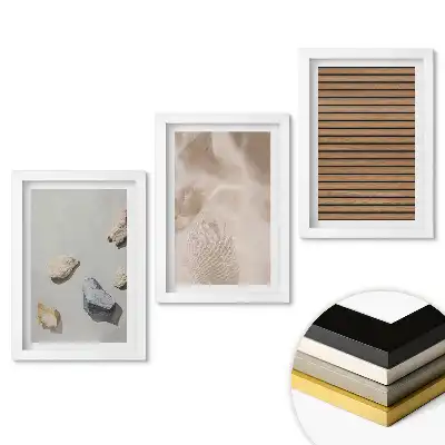 Zestaw obrazów do salonu z motywem naturalnych tekstur i materiałów