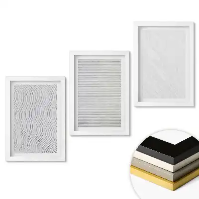 Zestaw 3 minimalistycznych obrazów w ramie z monochromatycznymi wzorami