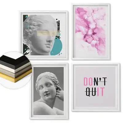 Zestaw 4 obrazów w ramie z inspirującymi grafikami