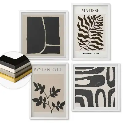 Galeria ścienna z nowoczesnymi grafikami botanicznymi
