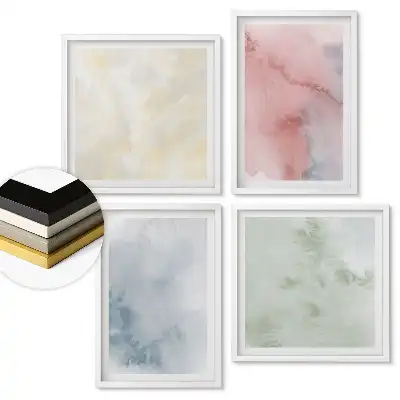 Galeria ścienna z abstrakcyjnymi akwarelami w pastelowych odcieniach