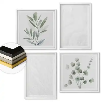 Zestaw 4 obrazów w ramie z motywem zielonych roślin w stylu minimalistycznym