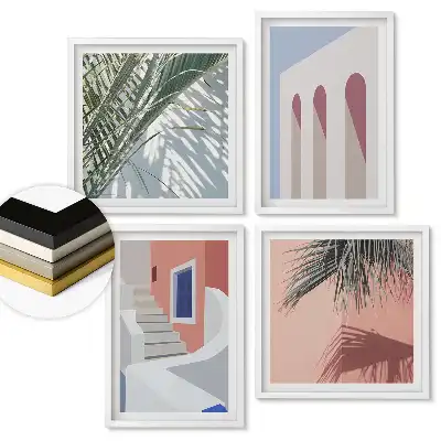 Zestaw 4 obrazów w ramie z nowoczesną grafiką w pastelowych kolorach