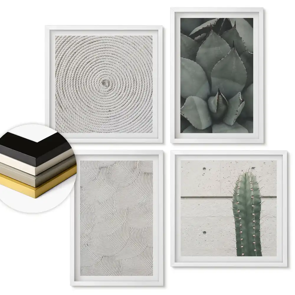 Zestaw 4 obrazów w ramie Roślinne inspiracje w stylu minimalistycznym