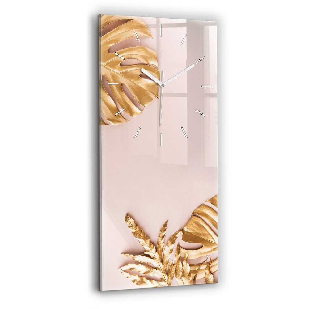 Zegar ścienny pionowy Złote liście tropikalne