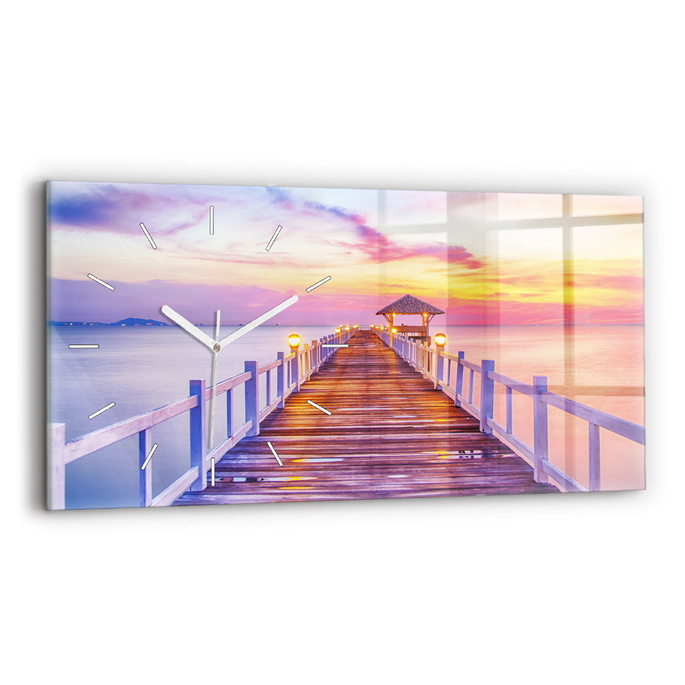 Zegar szklany poziomy Most w porcie wieczorem