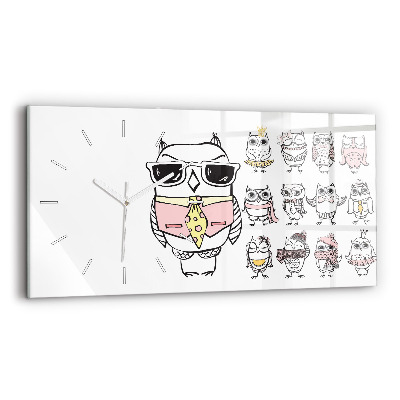 Zegar poziomy Plakat vintage z sowami