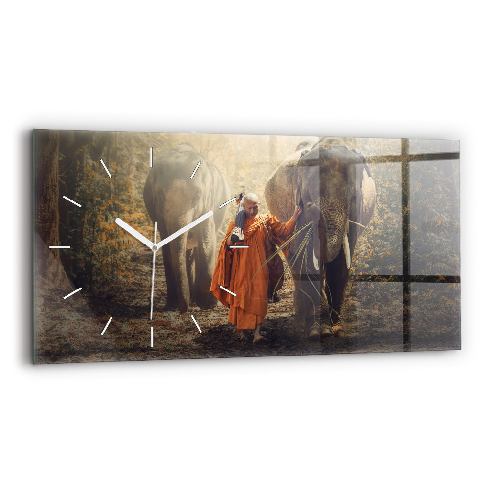Zegar szklany Mnich prowadzący słonie