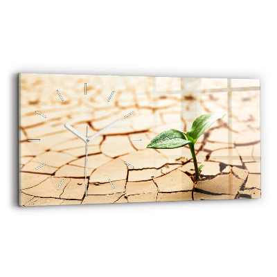 Zegar szklany poziomy Roślina w wysuszonej ziemi