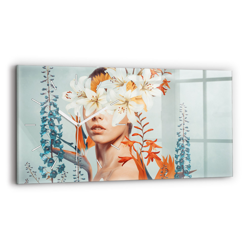 Zegar poziomy Kobieta z kwiatami
