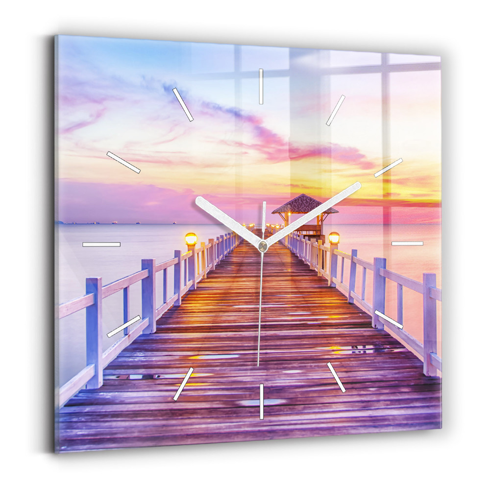 Zegar ścienny kwadratowy Most w porcie wieczorem