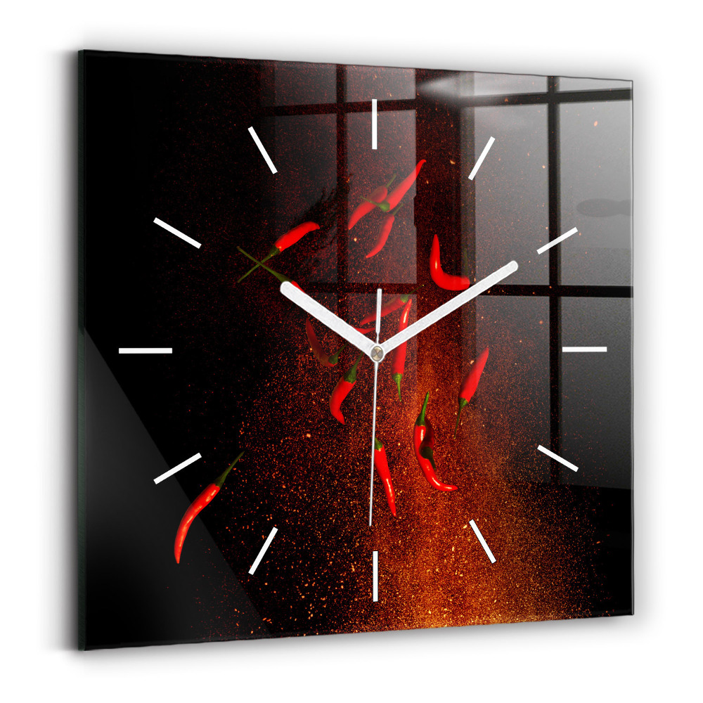 Zegar szklany kwadratowy Papryczki chili