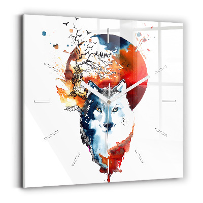 Zegar ścienny kwadratowy Wilk i Pełnia