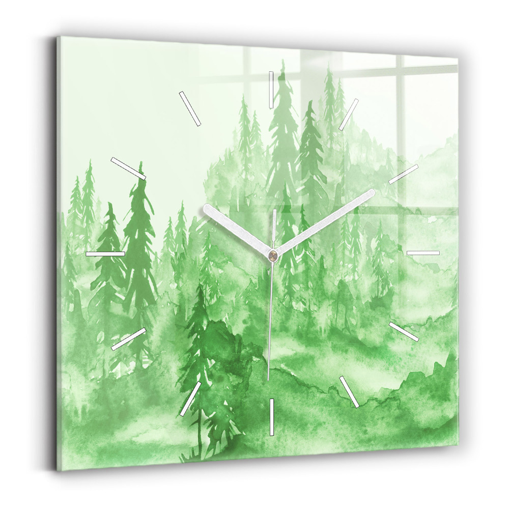 Zegar ścienny kwadratowy Malarstwo zielony las