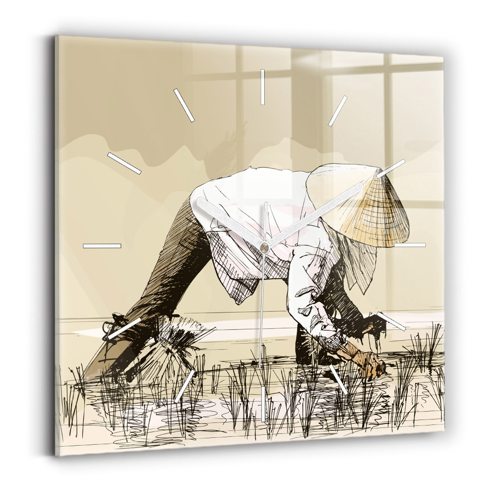 Zegar ścienny kwadratowy Kobieta zbierająca ryż