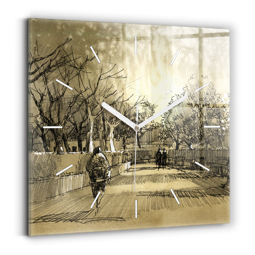Zegar ścienny kwadratowy Park i drzewa w sepii