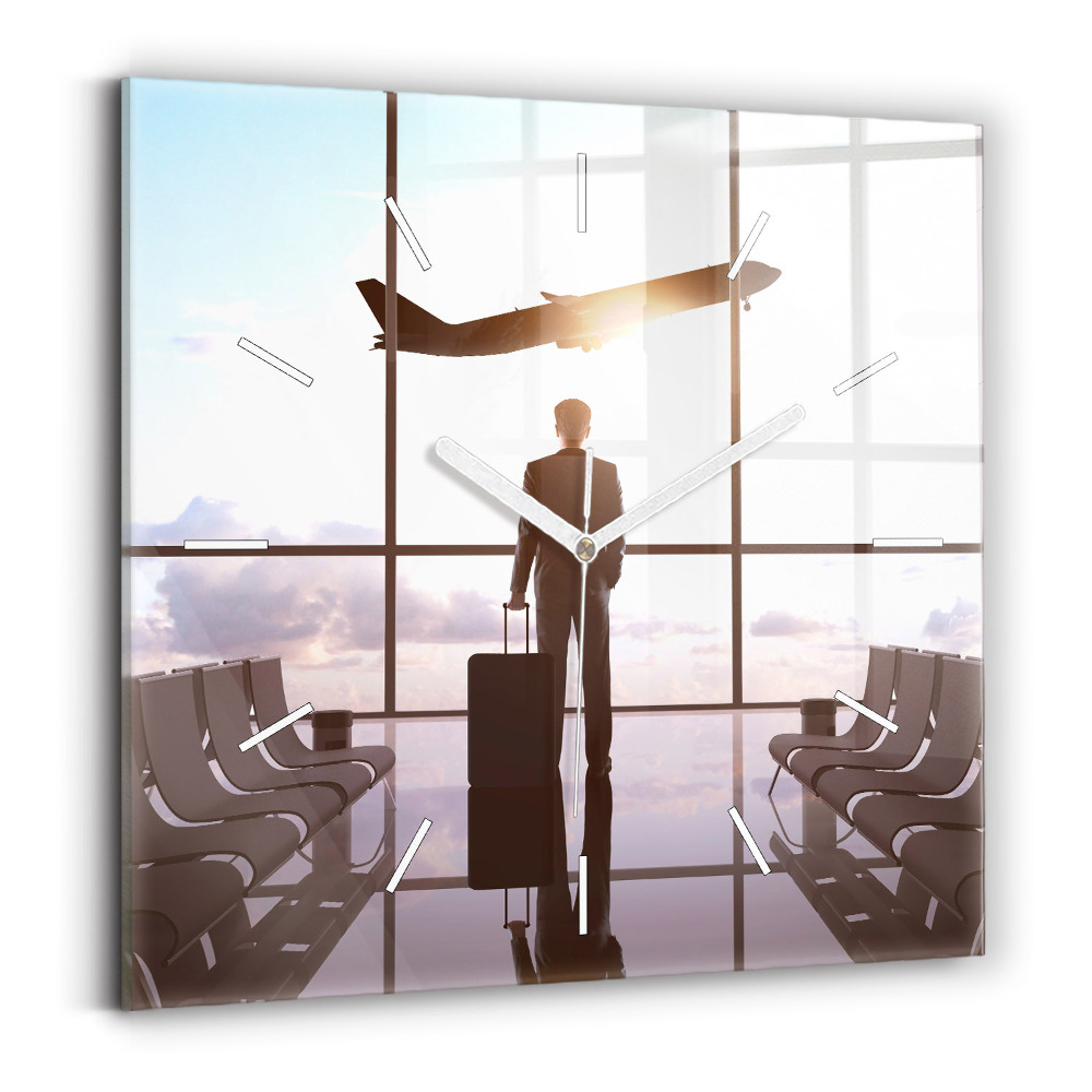 Zegar ścienny kwadratowy Człowiek na lotnisku